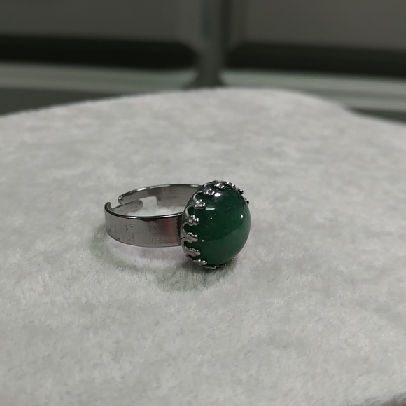 Green Aventurine Ring Natural Gemstone Adjustable Stainless-Steel Ring Crystal - Picture 11 of 16
